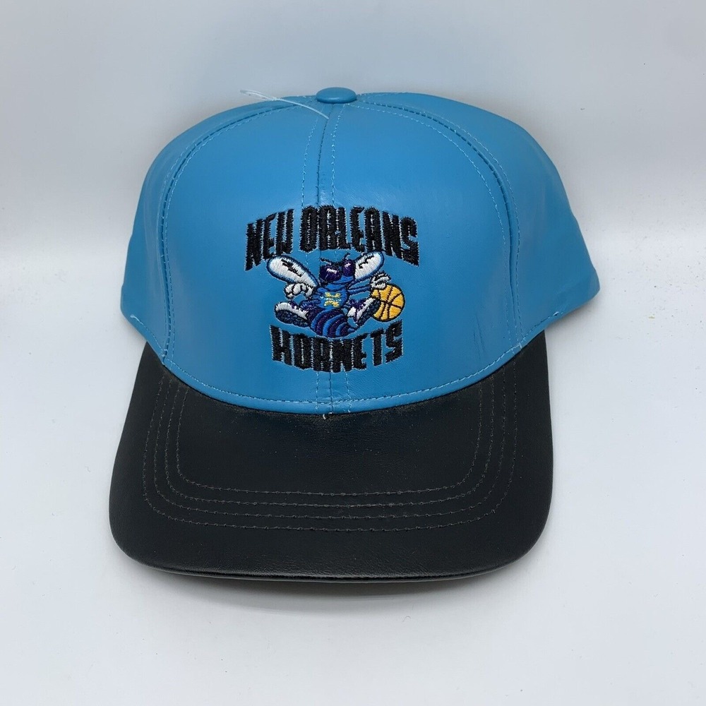 New Orleans Hornets Hat Men Blue Black Leather Adidas NBA Snap Back Cap New